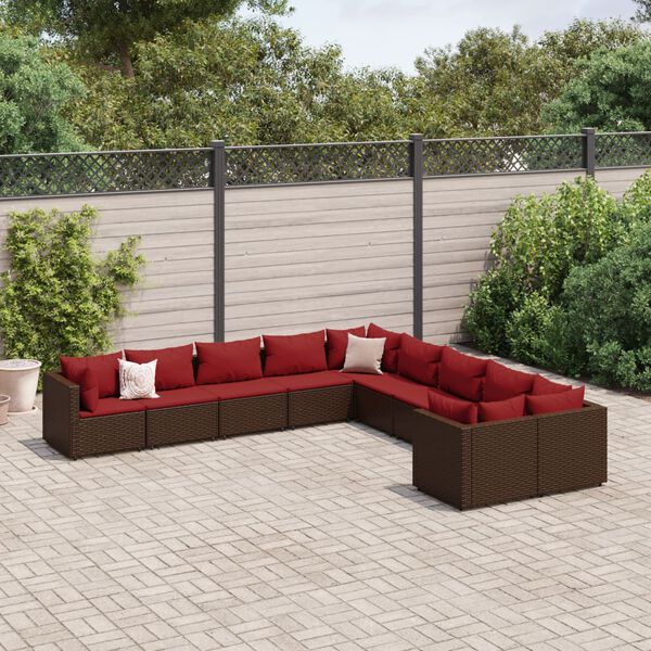 vidaXL 10-delige Loungeset met kussens poly rattan bruin