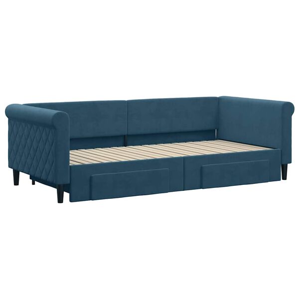 vidaXL Slaapbank met onderschuifbed en lades 90x200 cm fluweel blauw