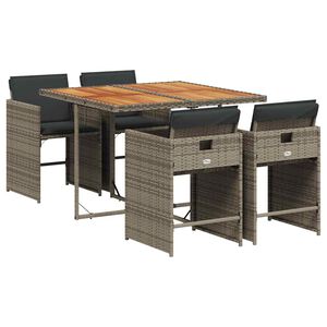 vidaXL 5-delige Tuinset met kussens poly rattan grijs