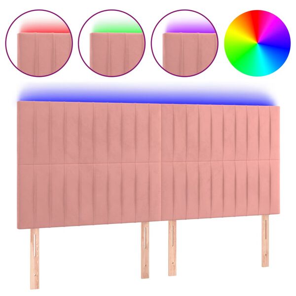 vidaXL Hoofdbord LED 200x5x118/128 cm fluweel roze