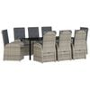 vidaXL Tuin eettafelset met kussen 9 pcs Grijs poly rattan