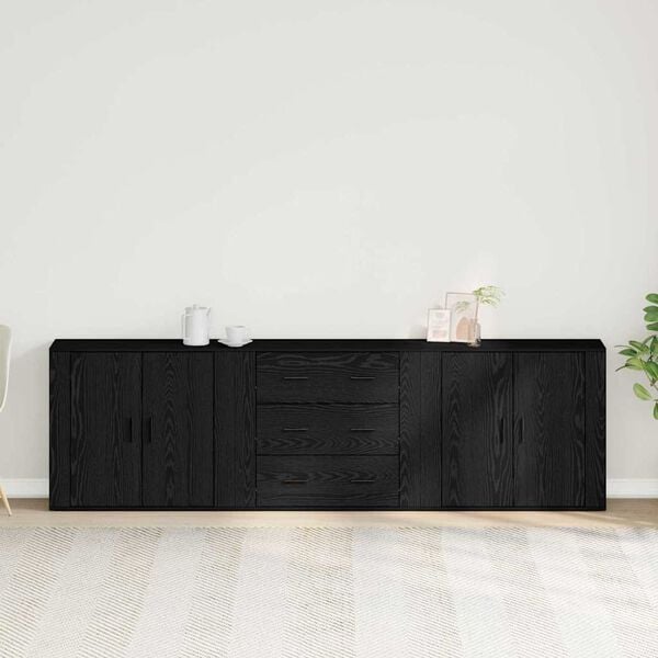 vidaXL Dressoir met lade Zwart Eiken 240 x 33 x 70 cm Bewerkt hout