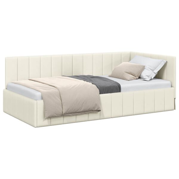 vidaXL Hoekbedframe met hoofdeinde Cr&egrave;me 90 cm x 190 cm Fluweel