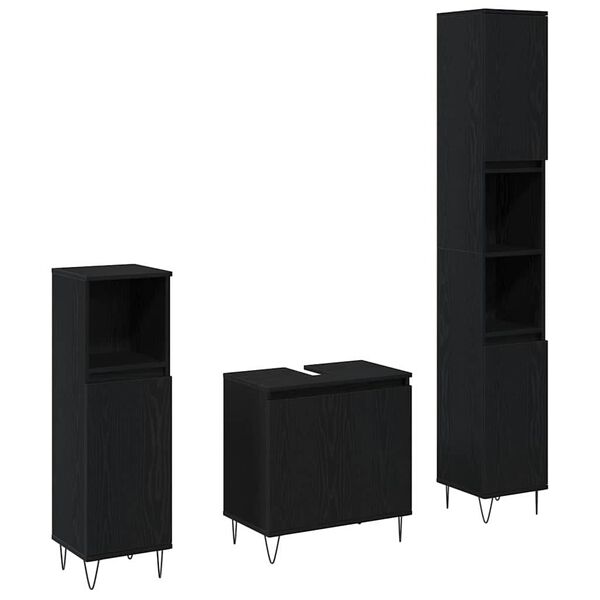 vidaXL Badkamermeubelset met opslag 3 pcs Zwart Eiken 30 x 30 x 190 cm