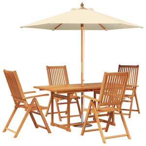 vidaXL Buiten Eetset met Parasol 6 st Cr&egrave;me Wit en Natuurlijk