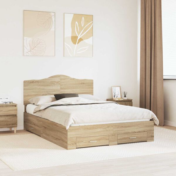 vidaXL Bedframe met hoofdeinde Sonoma Eiken 140 x 200 cm Bewerkt hout