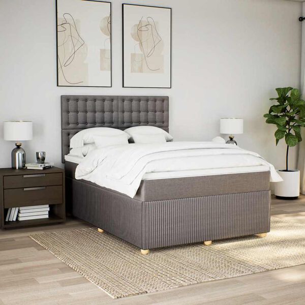 vidaXL Boxspring met matras stof taupe 160x200 cm