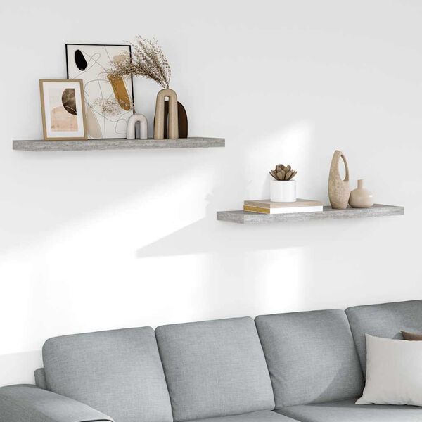 vidaXL Wandschappen zwevend 2 st 90x23,5x3,8 cm MDF betongrijs