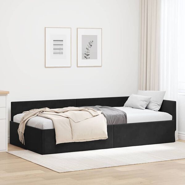 vidaXL Hoekbedframe met hoofdeinde Zwart 100 cm x 200 cm Fluweel