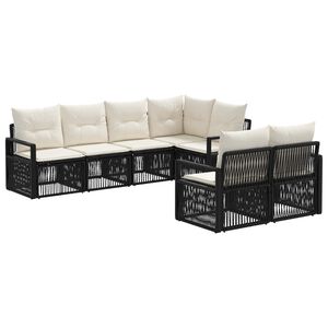 vidaXL Tuinbankenset 7 st 7-Aantal zitplaatsen Zwart poly rattan