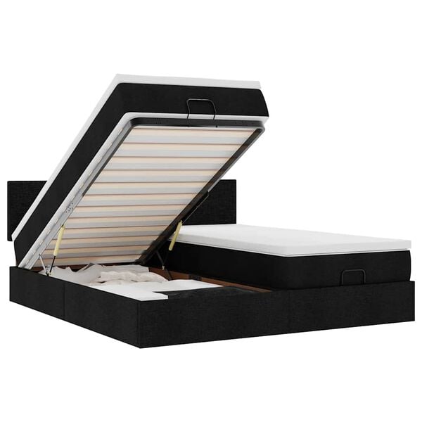 vidaXL Ottoman bed met matrassen en LED's 200x200cm stof zwart
