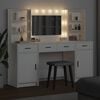 vidaXL Make-up tafel set met LED met lade 3 pcs Wit Bewerkt hout