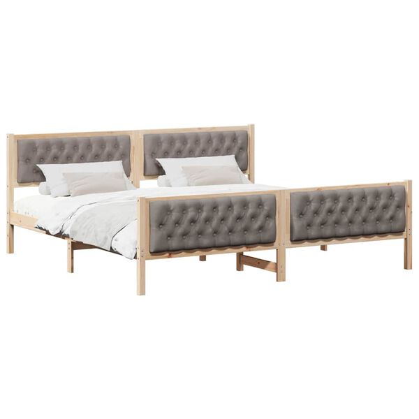 vidaXL Bedframe met hoofdeinde Taupe 200 x 200 cm Massief grenenhout