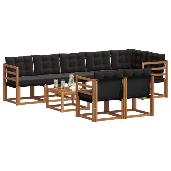 vidaXL Buiten bankenset met kussen 9 pcs Natuurlijk en Zwart