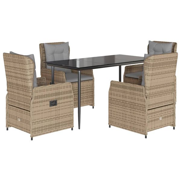vidaXL 5-delige Tuinset met kussens poly rattan beige