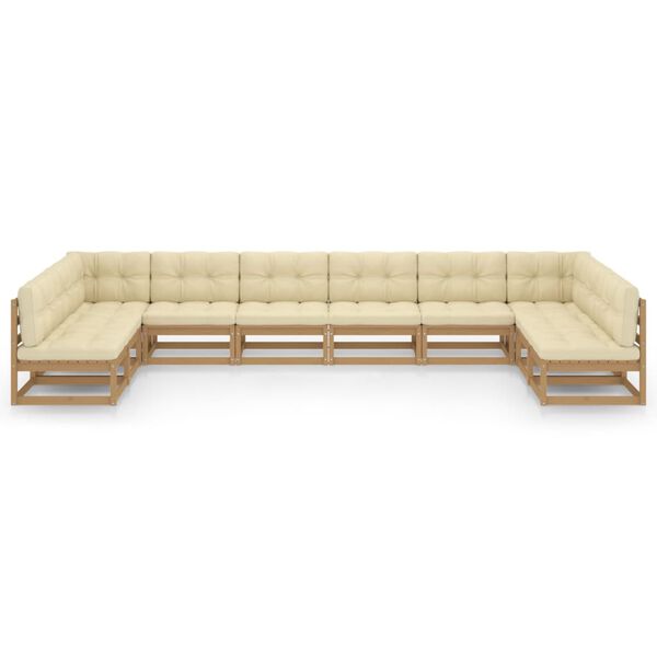 vidaXL 10-delige Loungeset met kussens massief grenenhout honingbruin