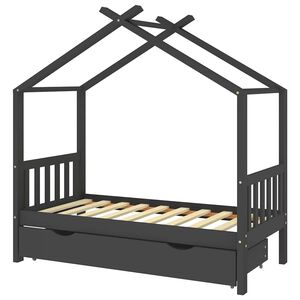 vidaXL Kinderbedframe met lade grenenhout donkergrijs 80x160 cm