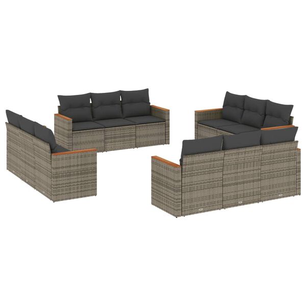 vidaXL 12-delige Loungeset met kussens poly rattan grijs