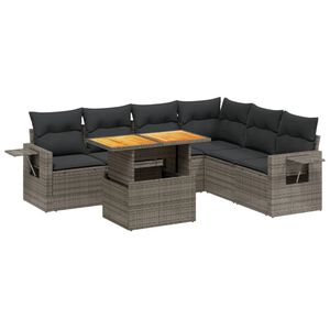 vidaXL 7-delige Loungeset met kussens poly rattan grijs