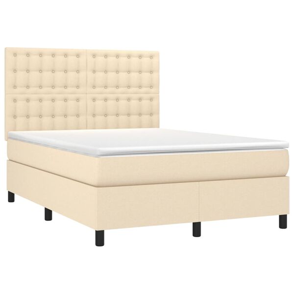 vidaXL Boxspring met matras en LED stof cr&egrave;mekleurig 140x200 cm
