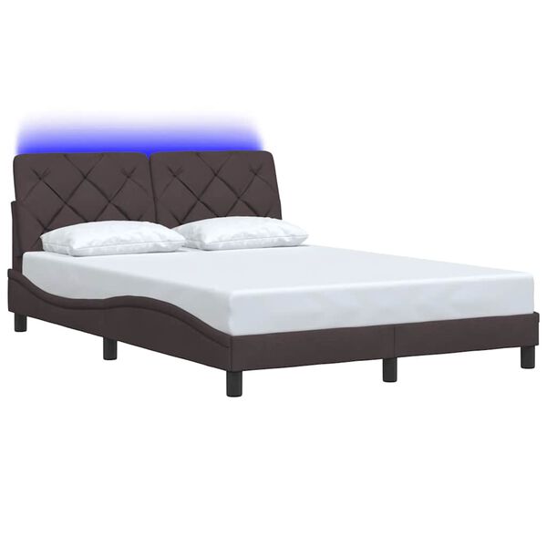 vidaXL Bedframe met LED zonder matras 140x190 cm stof donkerbruin