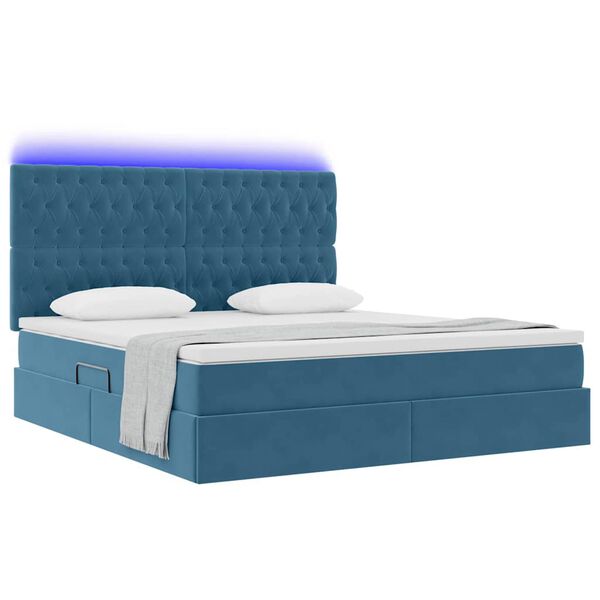vidaXL Opbergbed met LED met matras Donkerblauw 160 x 200 cm Fluweel