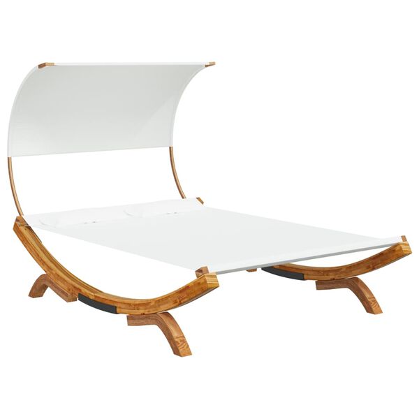 vidaXL Loungebed met luifel 165x203x126 cm massief gebogen hout crème