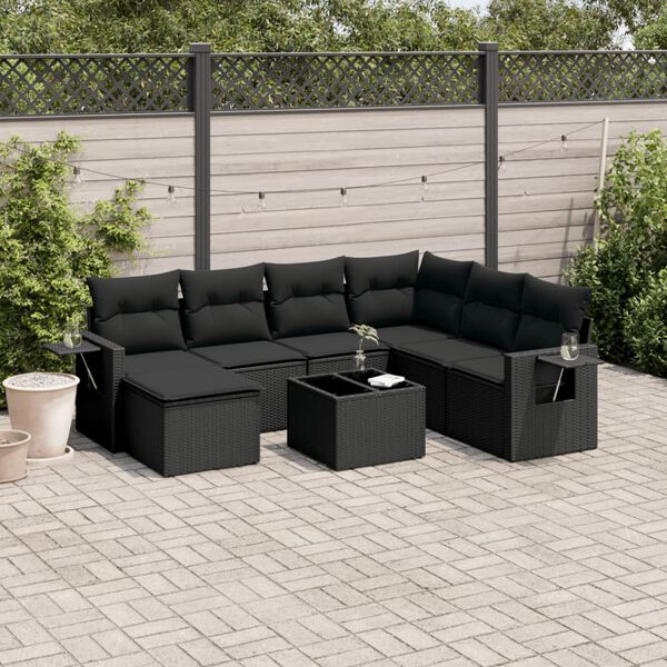 vidaXL 8-delige Loungeset met kussens poly rattan zwart