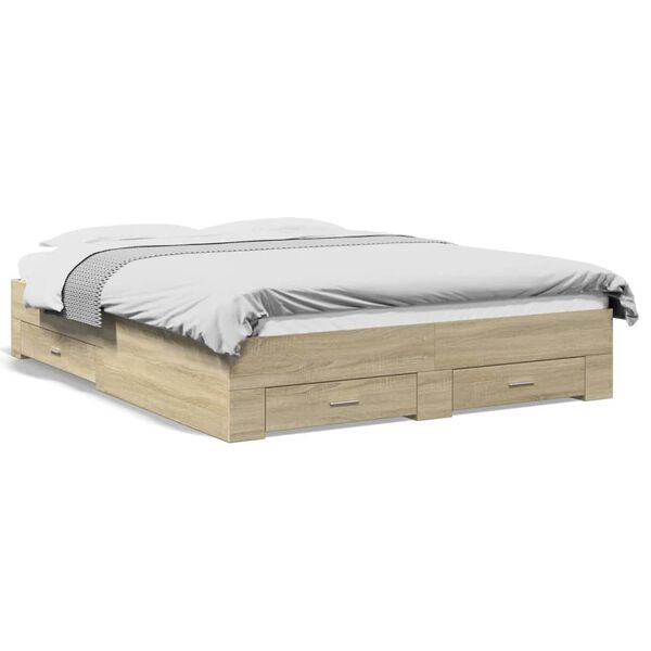 vidaXL Bedframe met lades bewerkt hout sonoma eikenkleurig 160x200 cm