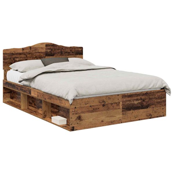 vidaXL Bedframe met hoofdeinde Oudhout 140 x 190 cm Massief grenenhout