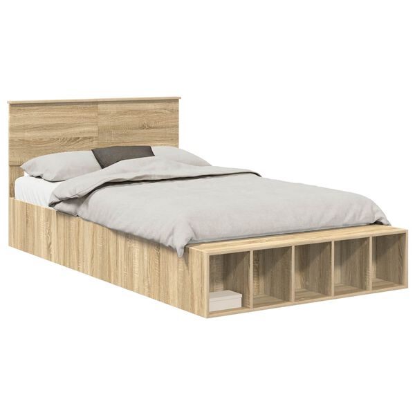 vidaXL Bedframe met plank Sonoma Eiken 135 x 190 cm Bewerkt hout