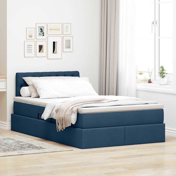 vidaXL Opbergbed met LED met matras Blauw 120 x 200 cm Polyester