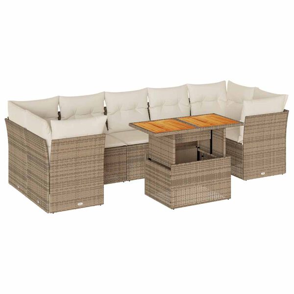 vidaXL 8-delige Loungeset met kussens poly rattan beige