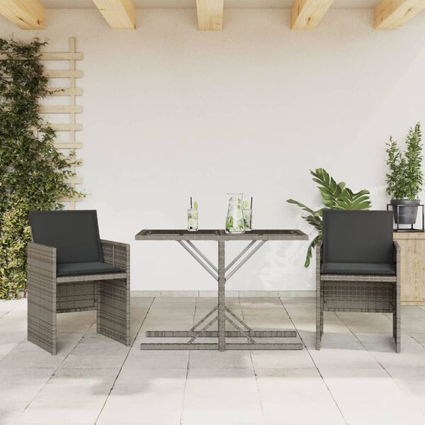 vidaXL 3-delige Bistroset met kussens poly rattan grijs