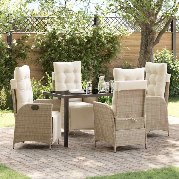 vidaXL Tuin eettafelset met kussen 5 pcs Beige poly rattan