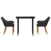 vidaXL Tuin eettafelset met kussen 3 pcs Zwart poly rattan