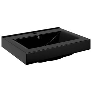 vidaXL Wastafel met kraangat rechthoekig 60x46 cm keramiek zwart