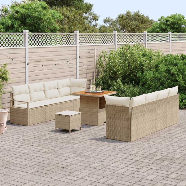 vidaXL Tuin Sofa Set met kussen 11 pcs Beige Poly riet