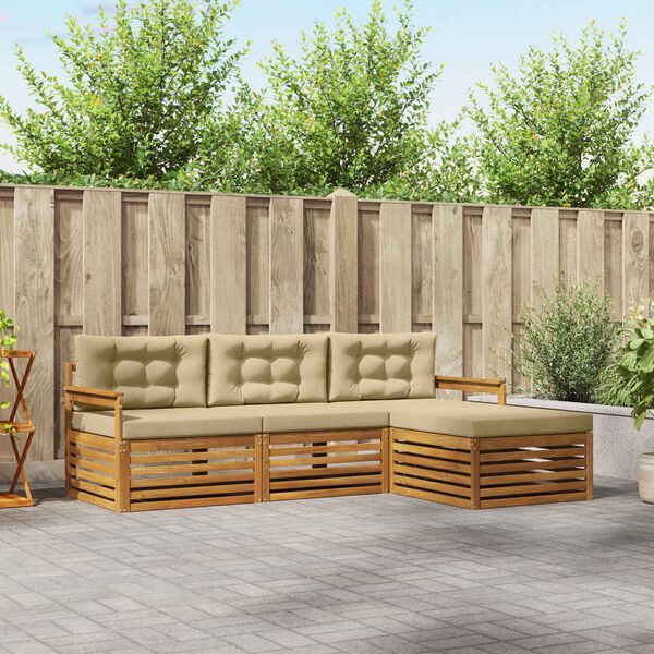 vidaXL Buiten bankenset met kussen 4 pcs Natuurlijk en Beige