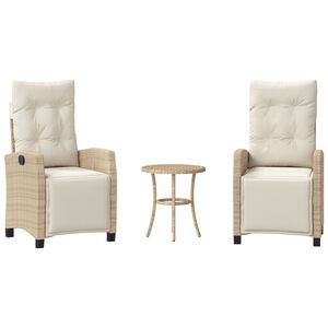 vidaXL 3-delige Bistroset met kussens poly rattan beige