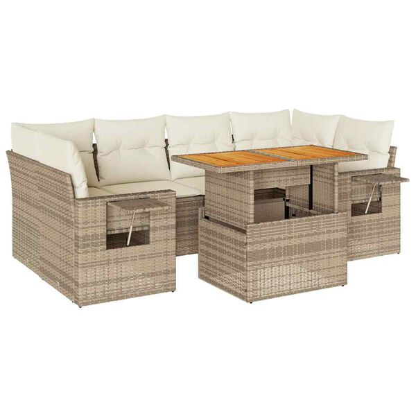 vidaXL 7-delige Loungeset met kussens poly rattan beige