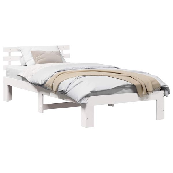 vidaXL Bedframe met hoofdeinde Wit 90 x 190 cm Massief grenenhout