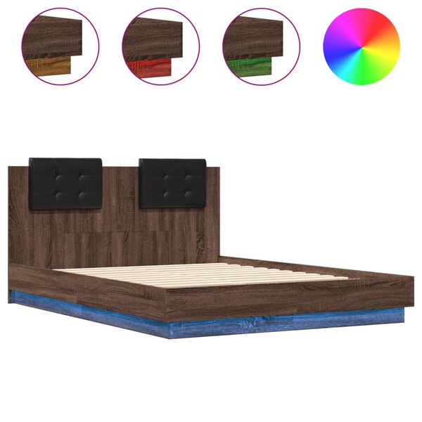 vidaXL Bedframe met hoofdbord en LED bruin eikenkleur 120x190 cm