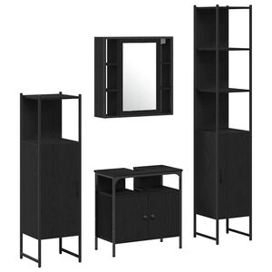 vidaXL Badkamermeubelset met plank 4 pcs Zwart Eiken Bewerkt hout