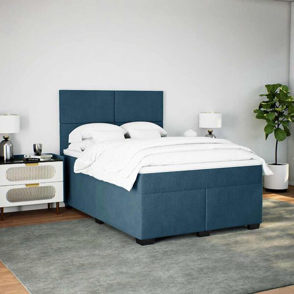 vidaXL Boxspring met matras fluweel blauw 160x200 cm