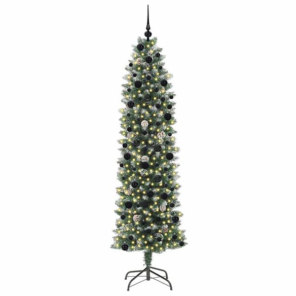 vidaXL Kunstmatige slanke kerstboom met 300 LED Groen en Wit 240 cm