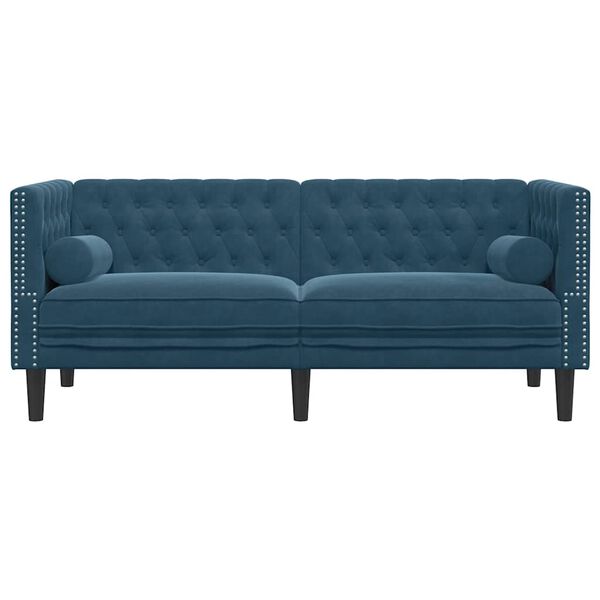 vidaXL Tweezitsbank Chesterfield-stijl en bolsters fluweel blauw