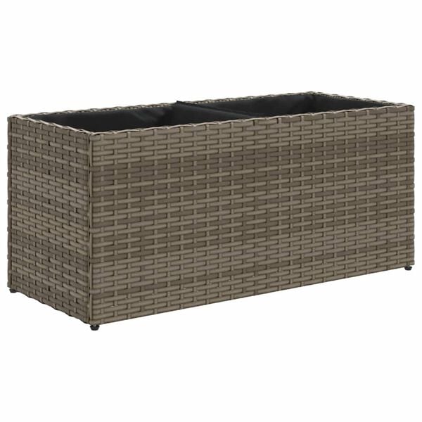 vidaXL Plantenbak met 2 potten 72x30x32 cm poly rattan grijs