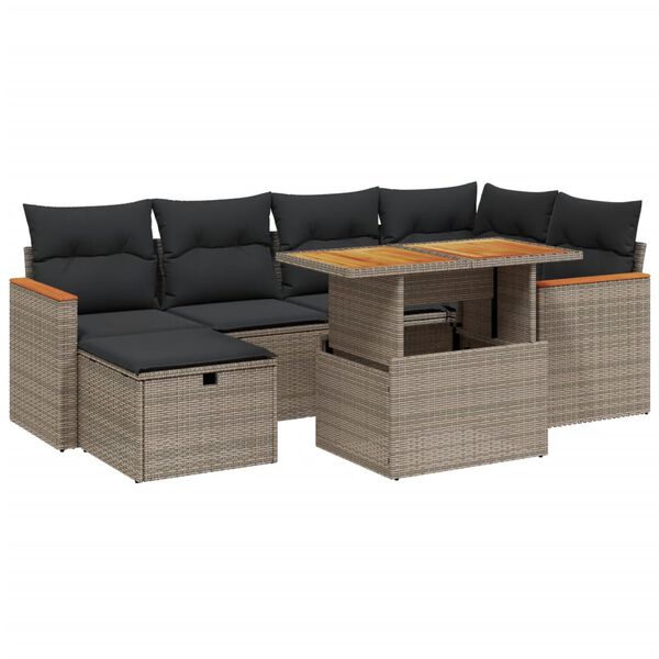 vidaXL 7-delige Loungeset met kussens poly rattan grijs