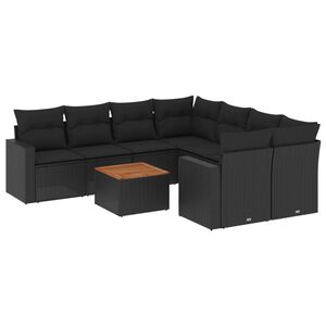 vidaXL 9-delige Loungeset met kussens poly rattan zwart